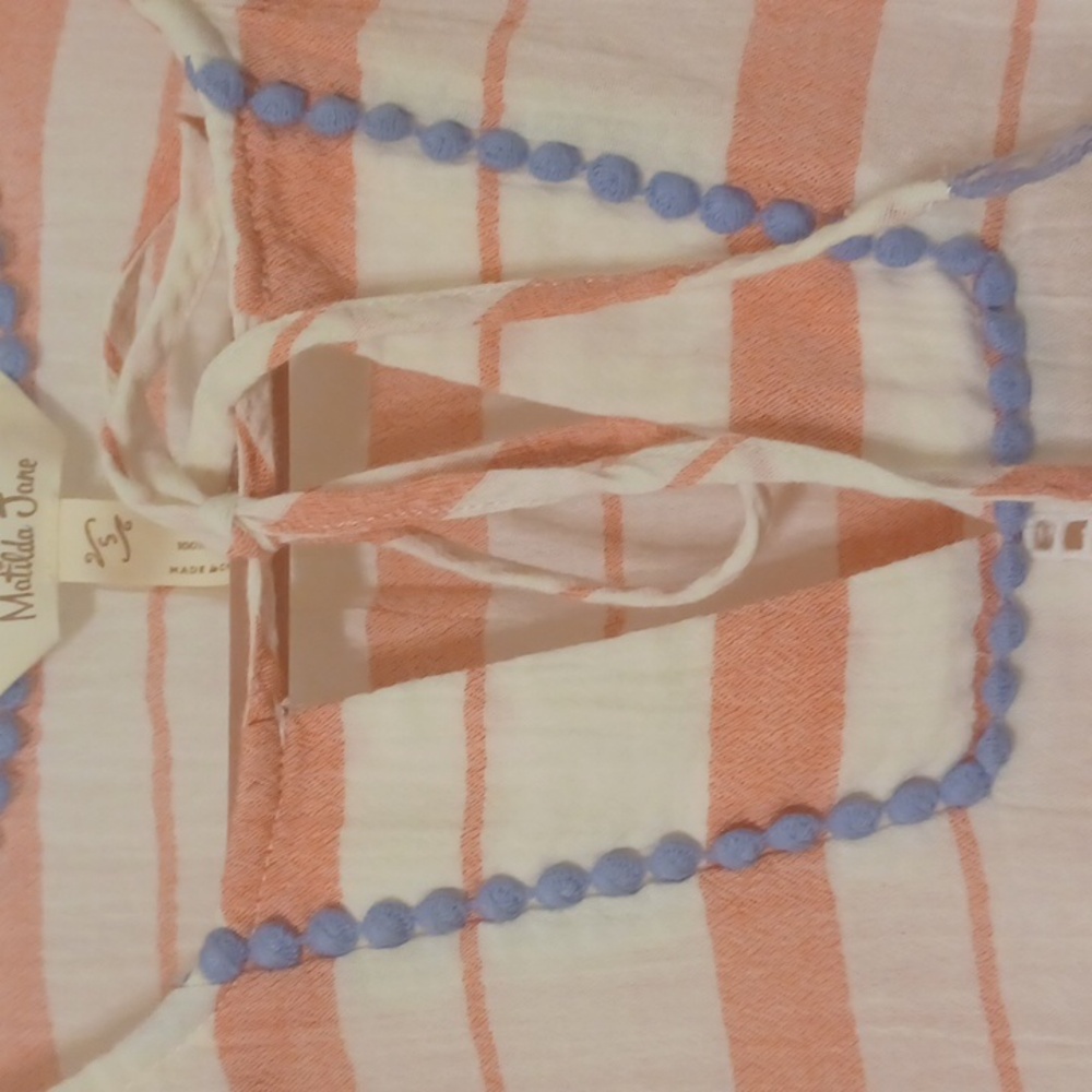 Matilda Jane sz S, Peachy Pink & Cream Horizontal Stripe Tunic with Tie Front - Picture 3 of 10